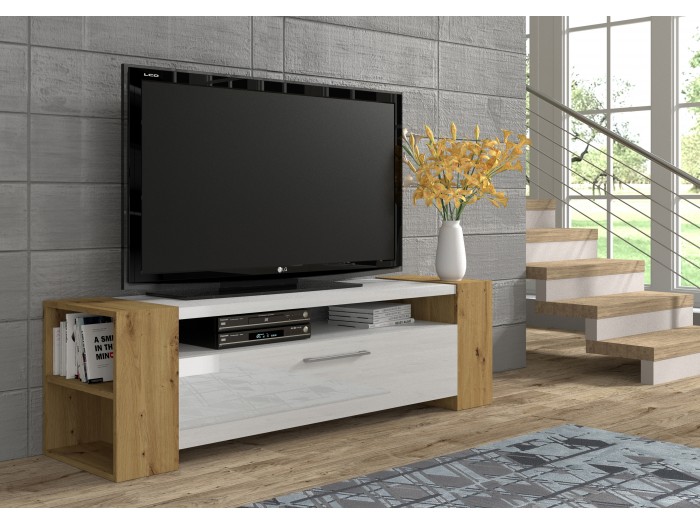 ТВ шкаф LIVIA RTV 160 (дъб артизан/бяло гланц)